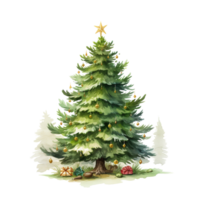 Christmas Tree For Christmas Event. Watercolor Style. AI Generated png