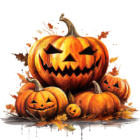 Pile of Jack O' Lantern For Halloween Event. Watercolor Style. AI Generated png