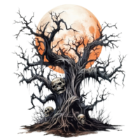 Scary Tree For Halloween Event. Watercolor Style. AI Generated png