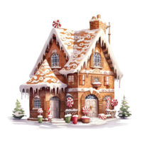 Gingerbread House For Christmas Event. Watercolor Style. AI Generated png