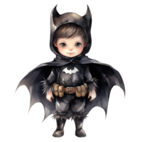 Boy Wearing Bat Costume For Halloween Event. Watercolor Style. AI Generated png