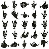 Collection of silhouette icon illustrations of various zombie hand poses and symbols vector