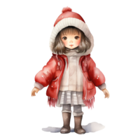 Girl Wearing Winter Clothes For Christmas Event. Watercolor Style. AI Generated png