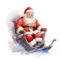 Santa on a Sled For Christmas Event. Watercolor Style. AI Generated png