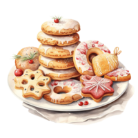 Cookies For Christmas Event. Watercolor Style. AI Generated png