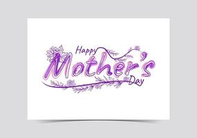 happy mothers day greeting card with purple flowers and leaves vector