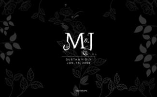 M and J letter, the monogrammed wedding invitation is shown on a black background vector