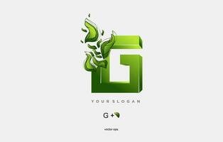 a green letter g with leaves and leaves vector