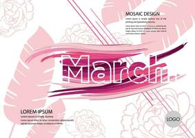 march calendar design with pink flowers and leaves vector