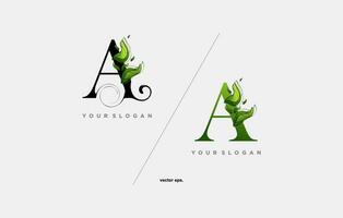 a green letter A with leaves and leaves vector