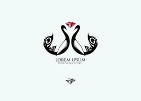 a logo for a jewelry store, Elegant line peacock logo with red diamond for jewelry vector