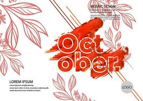 octubre calendario con rojo hojas y texto vector