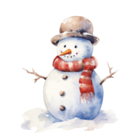 Snowman For Christmas Event. Watercolor Style. AI Generated png