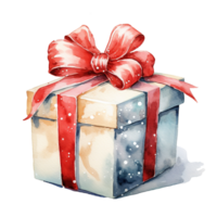 Gift Box For Christmas Event. Watercolor Style. AI Generated png