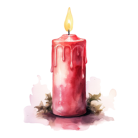 Christmas Candle For Christmas Event. Watercolor Style. AI Generated png