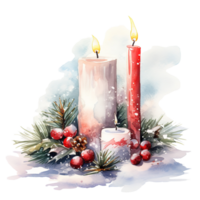 Christmas Candle For Christmas Event. Watercolor Style. AI Generated png