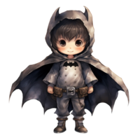 Boy Wearing Bat Costume For Halloween Event. Watercolor Style. AI Generated png