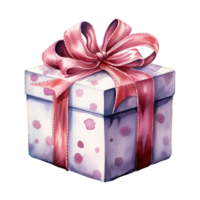 Gift Box For Christmas Event. Watercolor Style. AI Generated png