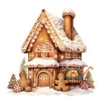 Lebkuchen Haus zum Weihnachten Fall. Aquarell Stil. ai generiert png