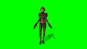 robot niña croma llave, robot niña acrobacias verde pantalla animación video