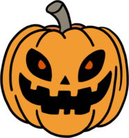 freehand teckning av halloween pumpa platt design. png