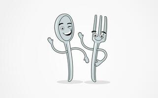 two forks and spoon characters with arms and hands vector