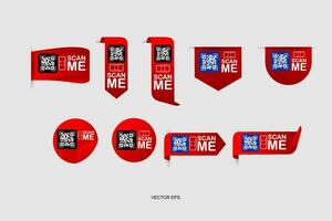 a set of red ribbons with qr codes, scan me vector