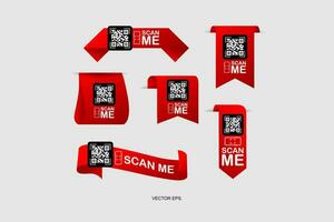 a set of red ribbons with qr codes, scan me vector