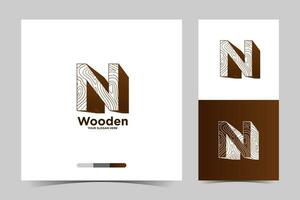 wooden letter N logo and business card template vector