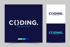 the coding logo and business card design vector