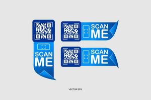 a blue and white logo with the words scan me, QR code scan vector