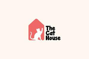 el gato casa logo diseño vector