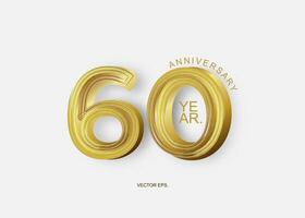 60th anniversary golden number sign with a white background vector