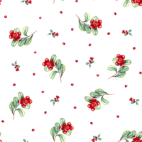 Watercolor seamless pattern of cowberries branch. Botanical illustration with red berries for room decor, print, postcards, textile design. png