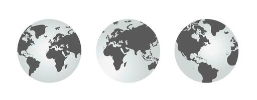 Earth globe with black and white color vector illustration set. world globe. World map in globe shape. Earth globes Flat style.