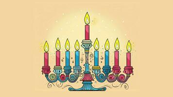 hanukkah menora kandelaber med nio belyst ljus. video platt tecknad serie animering design element. generativ ai