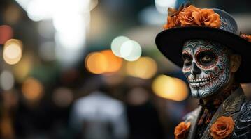 Skeleton themed face painting and costumes enliven Day of the Dead celebration photo