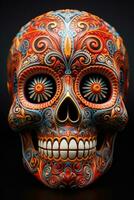 Detailed skull face paint for Day of the Dead celebrations isolated on a gradient background photo