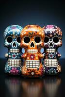 Hand painted ceramic Calacas figurines for Day of the Dead isolated on a gradient background photo