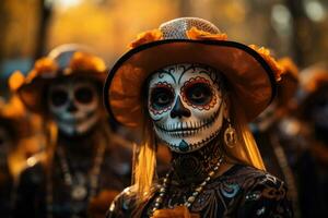 Skeleton themed face painting and costumes enliven Day of the Dead celebration photo