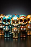 Hand painted ceramic Calacas figurines for Day of the Dead isolated on a gradient background photo