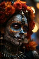 Dazzling display of skeleton themed face paintings at a joyous Day of the Dead celebration photo