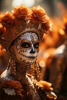 Elegant Catrinas procession with elaborate costumes in Day of the Dead celebration photo