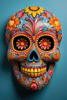 Detailed skull face paint for Day of the Dead celebrations isolated on a gradient background photo