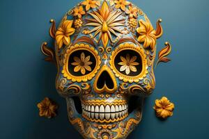 Detailed skull face paint for Day of the Dead celebrations isolated on a gradient background photo