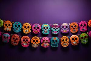 Artistic Papel Picado banners honoring Day of the Dead isolated on a gradient background photo