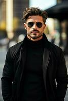 Male model in black wear photo