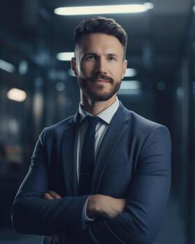 Businessman Portrait blurred background ai generated photo