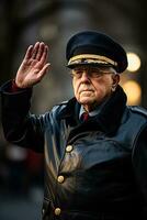 Veterans saluting resolutely against US landmarks on a poignant Veterans Day photo