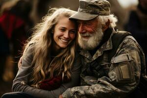 oferta momentos capturado como veteranos abrazo su familia miembros durante veteranos día reunión foto